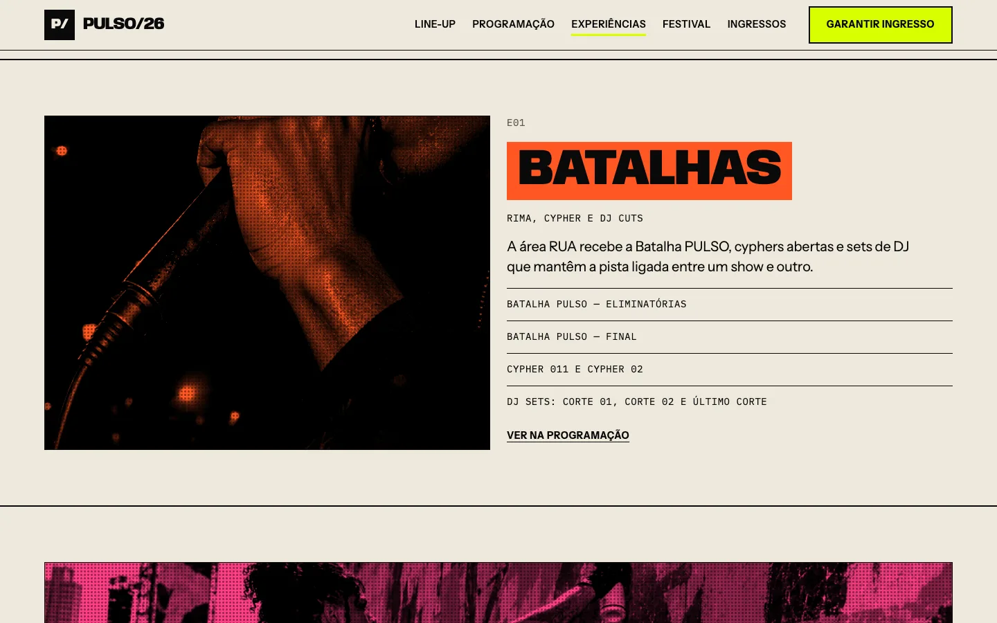 PULSO — experiência Batalhas com microfone em duotone laranja